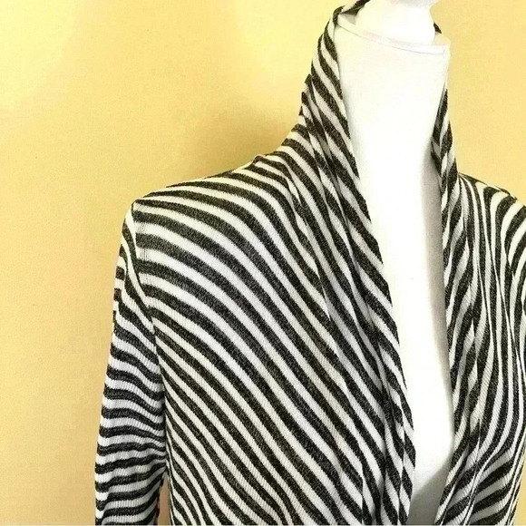 Hem & Thread Gray/White Striped Open Front Cotton/Rayon Waterfall Cardigan SizeM - Picture 6 of 11